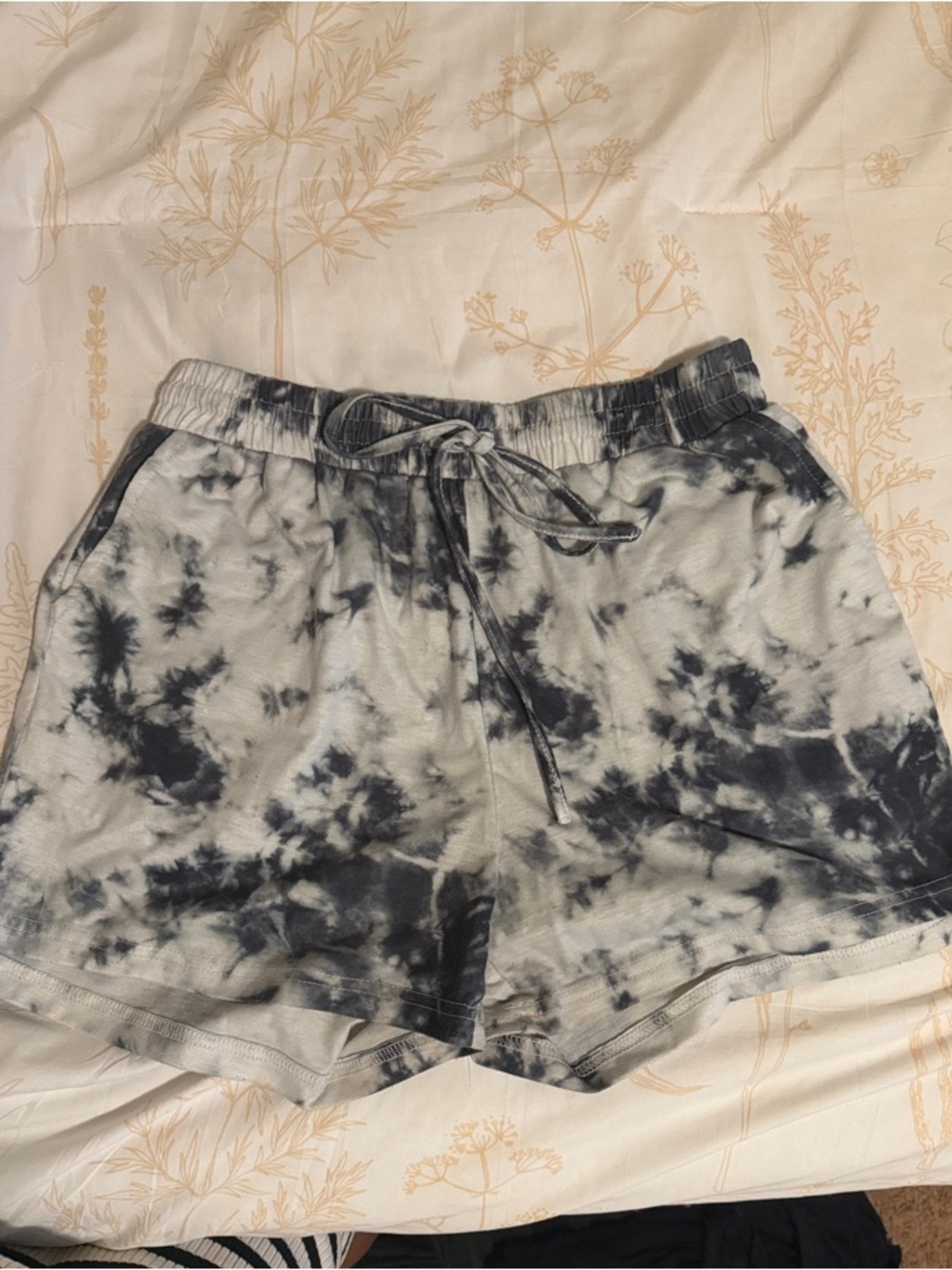 Tie-Dye Drawstring Cotton Lounge Shorts - Black/White